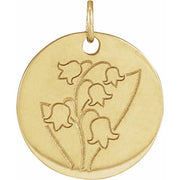 14K Yellow Lily of the Valley May Birth Flower Pendant