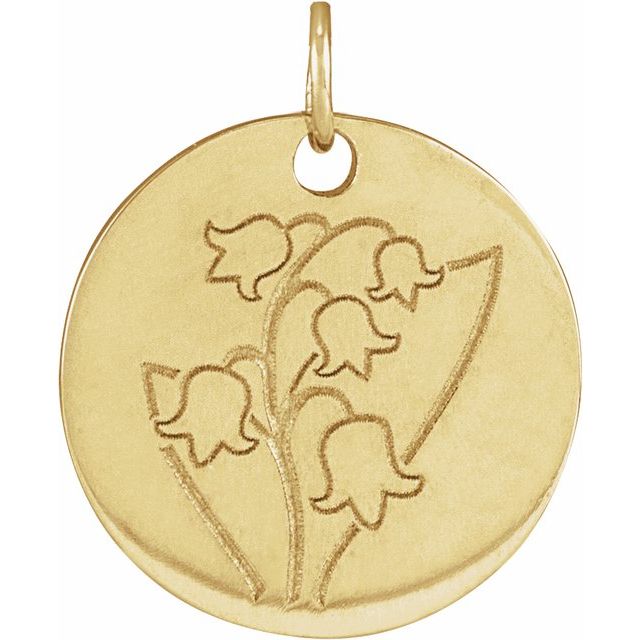 14K Yellow Lily of the Valley May Birth Flower Pendant