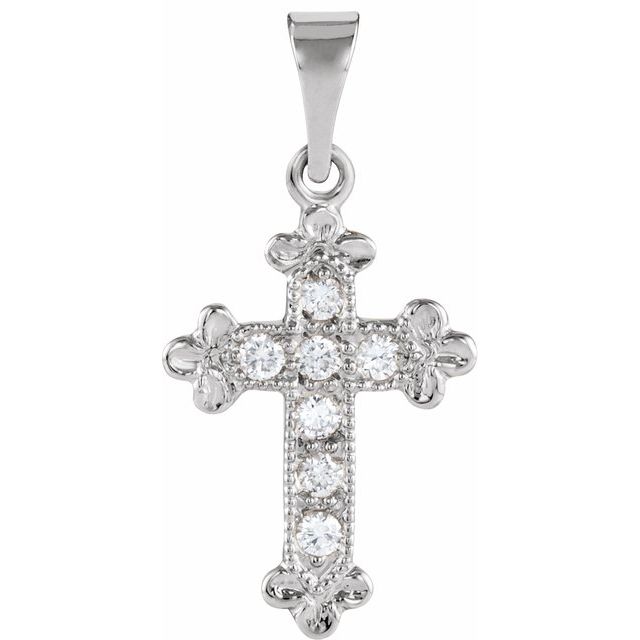 14K White 1/10 CTW Natural Diamond Cross Pendant