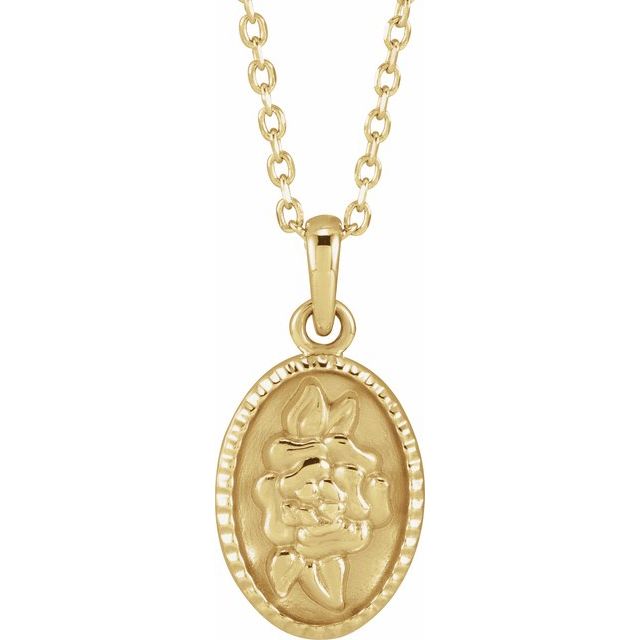 14K Yellow Floral Coin 16-18' Necklace