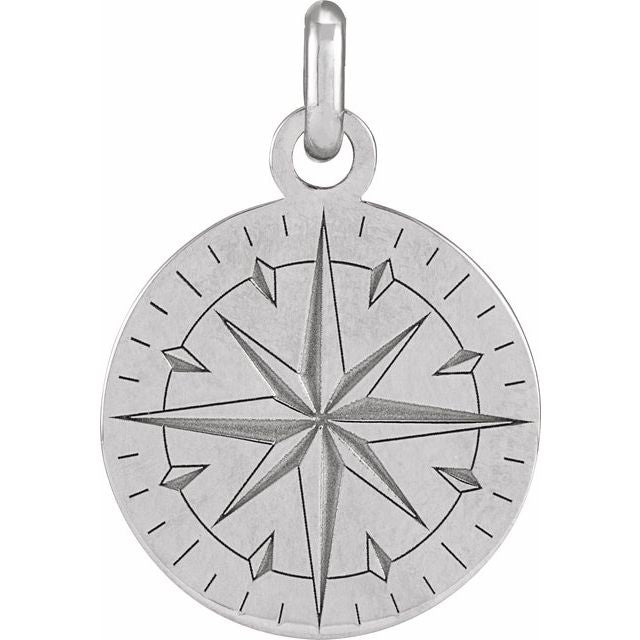 14K White Compass Pendant