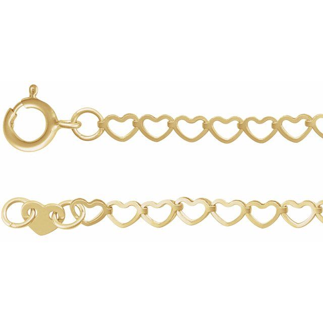 14K Yellow 2.5 mm Heart 7' Chain
