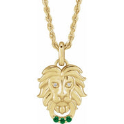 14K Yellow Natural Tsavorite Garnet & .005 CTW Natural Diamond Lion 20' Necklace
