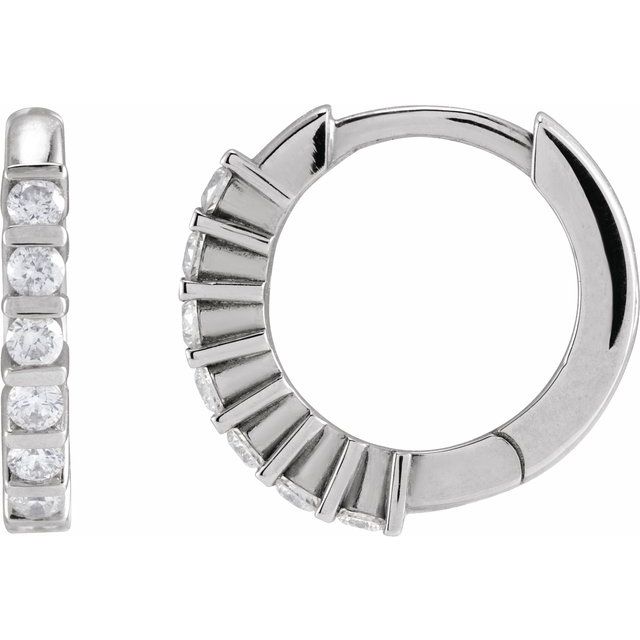 14k White 1/6 Ctw Natural Diamond 10.7 Mm Hinged Hoop Earrings