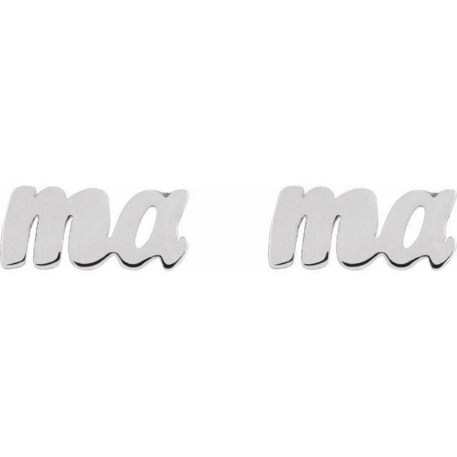 14K White Mama Earring