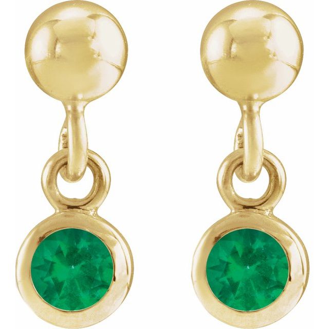 14K Yellow Lab-Grown Emerald Bezel-Set Earrings
