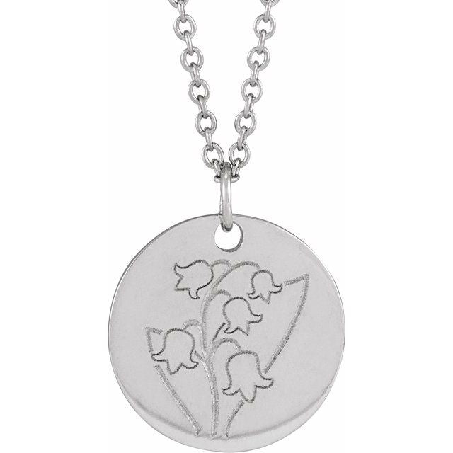 Sterling Silver Lily of the Valley May Birth Flower 16-18' Necklace