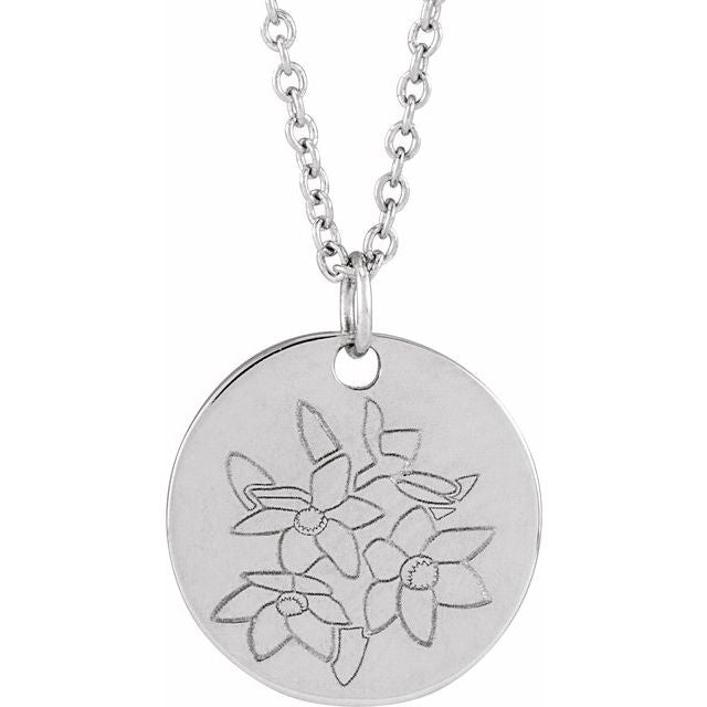 Sterling Silver Narcissus December Birth Flower 16-18' Necklace