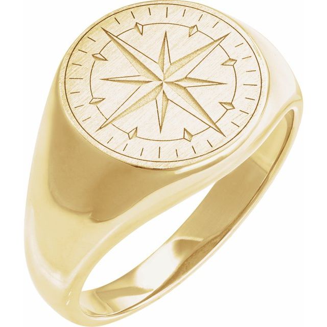 14K Yellow Compass Signet Ring