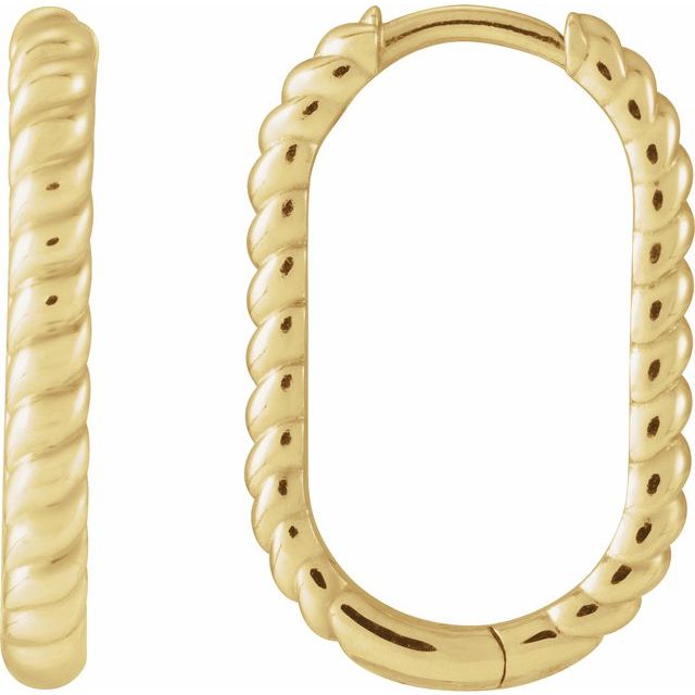 14K Yellow Elongated Oval 20 mm Rope Hoop Earrings