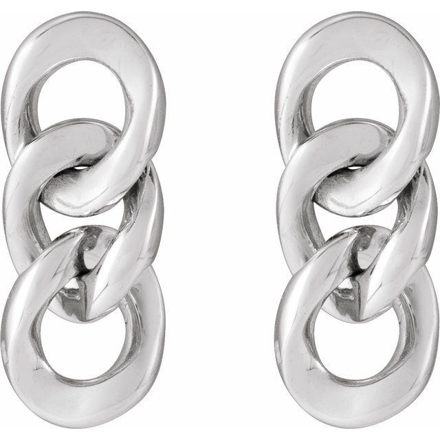 14K White Curb Chain Link Earrings