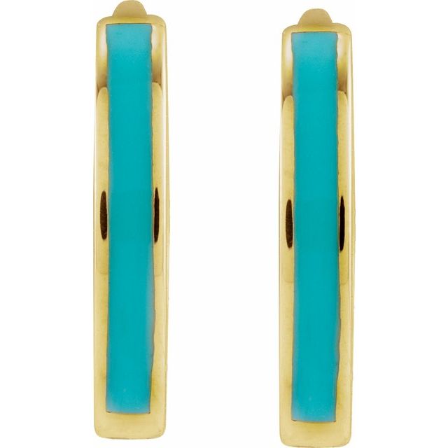 14K Yellow 12 mm Hinged Turquoise Enamel Huggie Earrings