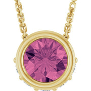 14K Yellow Natural Pink Tourmaline & .07 CTW Natural Diamond 18' Necklace