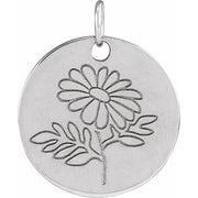 14K White Daisy April Birth Flower Pendant