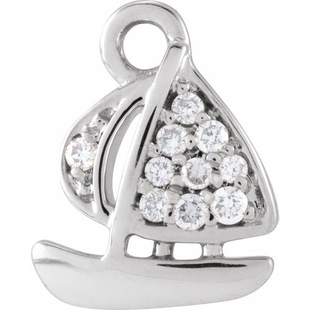 14k White .03 Ctw Natural Diamond Sailboat Dangle