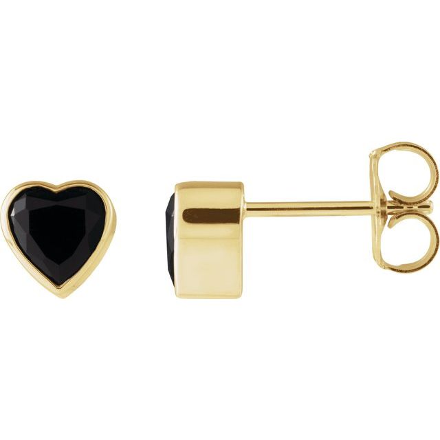 14K Yellow Natural Black Onyx Stud Earrings