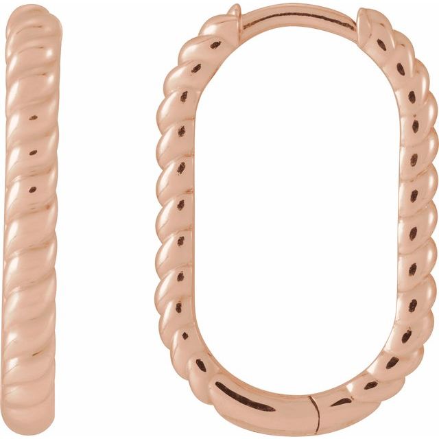 14k Rose Elongated Oval 20 Mm Rope Hoop Earrings