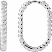 Sterling Silver Elongated Oval 20 mm Rope Hoop Earrings