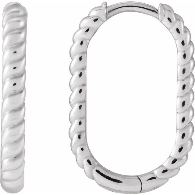 Sterling Silver Elongated Oval 20 mm Rope Hoop Earrings