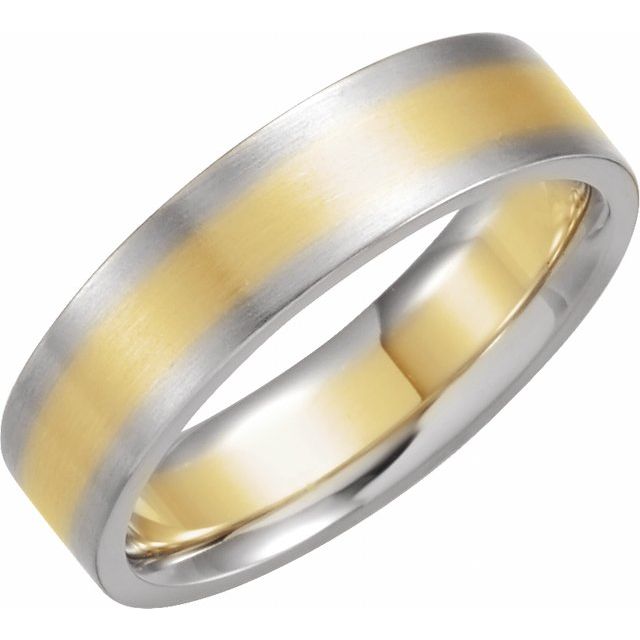 14K White/Yellow 6 mm Flat Band with Satin Finish Size 8.5