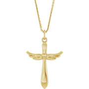 14k Yellow Angel Wings Heart Cross 18' Necklace