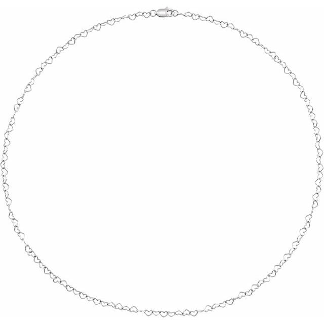 14K White 3.2 mm Heart Cable 7' Chain