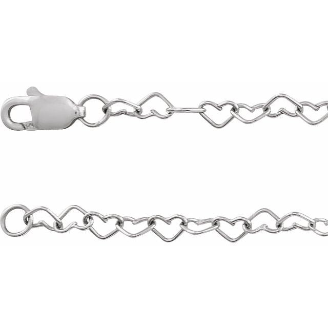 14K White 3.2 mm Heart Cable 7' Chain
