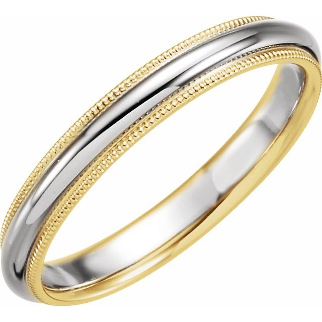 14k Yellow & White 3.5 Mm Half Round Band With Milgrain Size 5.5