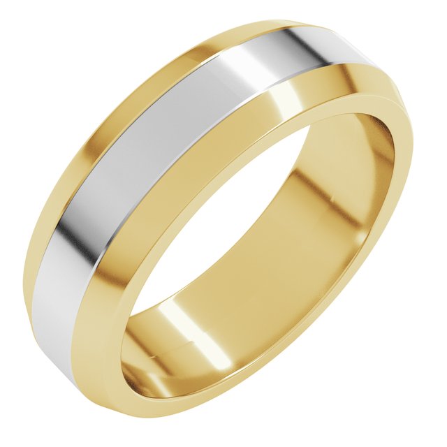 14k Yellow/white 6 Mm Beveled-edge Flat Band Size 11