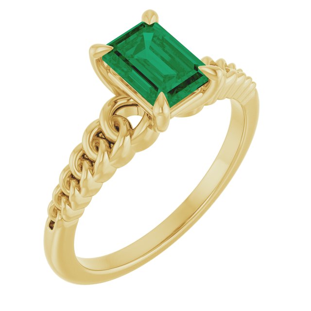 14K Yellow Emerald Lab-Grown Emerald Solitaire Ring