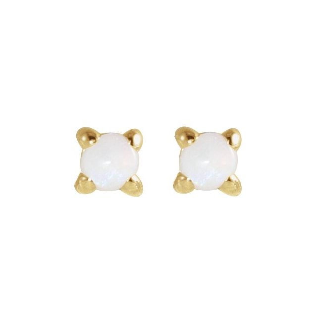 14K Yellow Cabochon Natural White Opal Press Fit Back Stud Earring