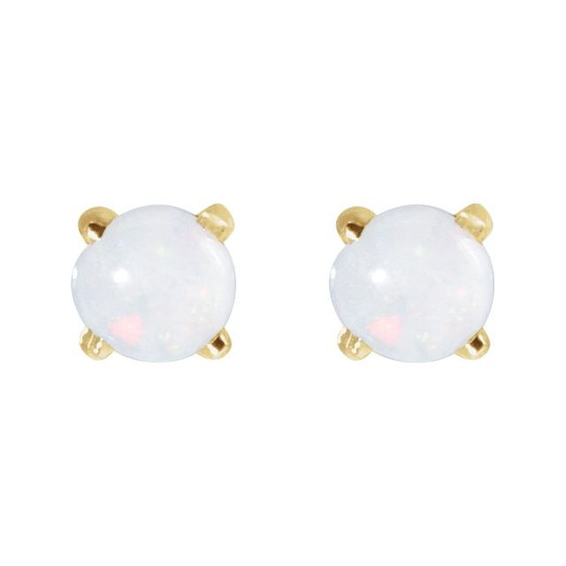 14K Yellow Cabochon Natural White Opal Press Fit Back Stud Earring