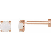 14K Rose Cabochon Natural White Opal Press Fit Back Stud Earring