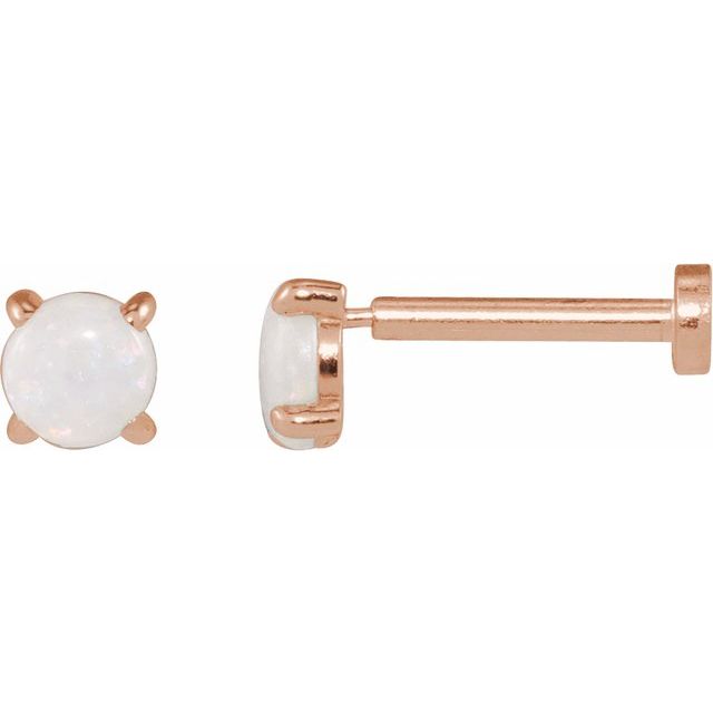 14K Rose Cabochon Natural White Opal Press Fit Back Stud Earring