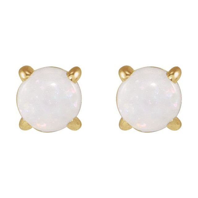 14K Yellow Cabochon Natural White Opal Press Fit Back Stud Earring
