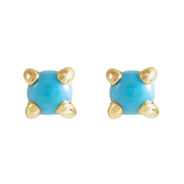 14K Yellow Cabochon Natural Turquoise Press Fit Back Stud Earring