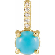 14K Yellow Natural Turquoise & .02 CTW Natural Diamond Pendant