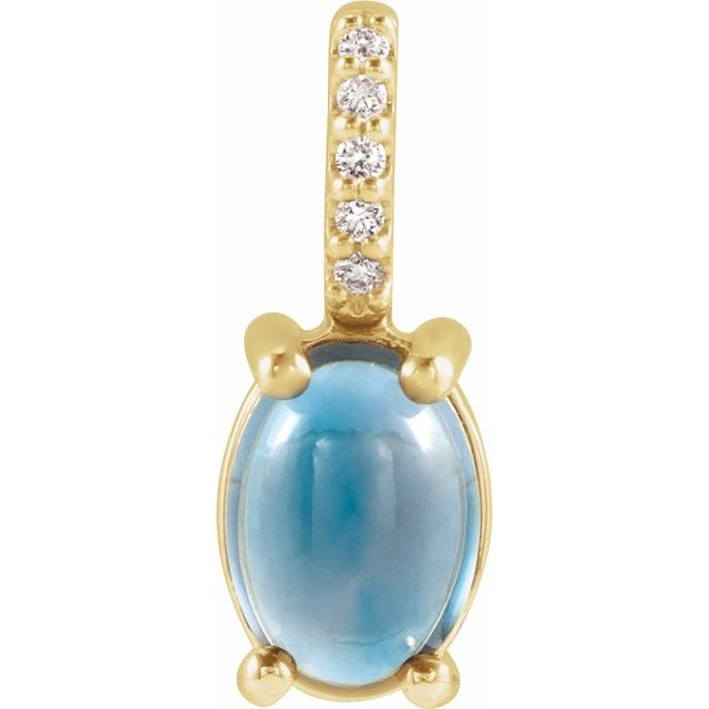 14K Yellow 9x7 mm Natural London Blue Topaz & .02 Natural Diamond Pendant