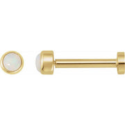14K Yellow Cabochon Natural White Opal Press Fit Back Stud Earring