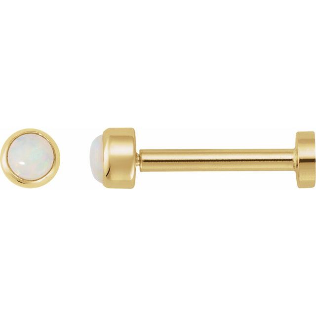 14K Yellow Cabochon Natural White Opal Press Fit Back Stud Earring