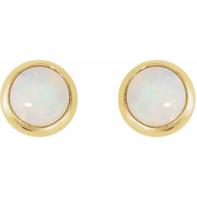 14K Yellow Cabochon Natural White Opal Press Fit Back Stud Earring