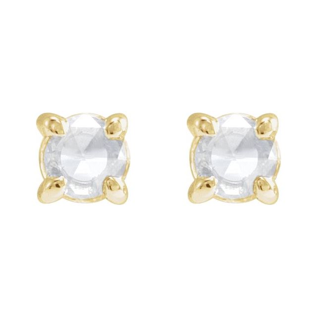 14K Yellow .06 CT Rose-Cut Natural Diamond Press Fit Back Stud Earring
