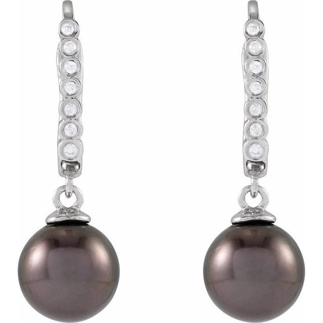 14K White Cultured Gray Tahitian Pearl & .07 CTW Natural Diamond Earrings