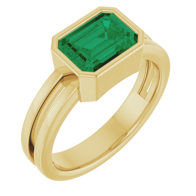 14K Yellow Lab-Grown Emerald Ring