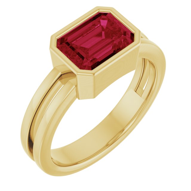 14K Yellow Lab-Grown Ruby Ring
