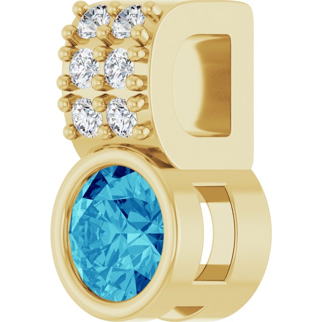 14K Yellow Natural Blue Zircon & .04 CTW Natural Diamond Pendant