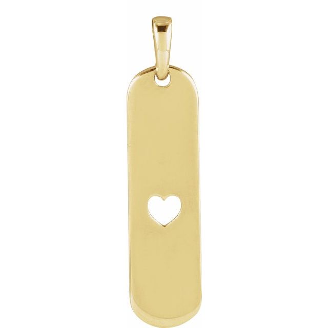14k Yellow Engravable Heart Bar Pendant