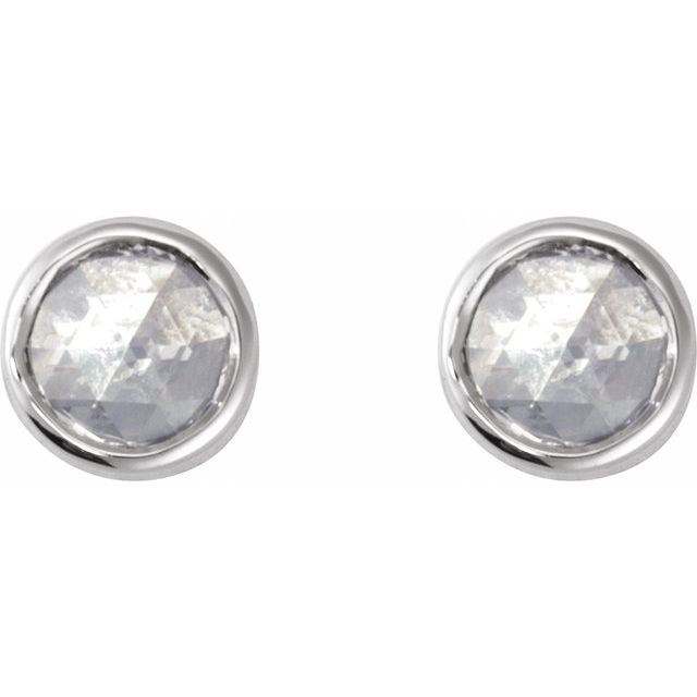 14K White .04 CT Rose-Cut Natural Diamond Press Fit Back Stud Earring