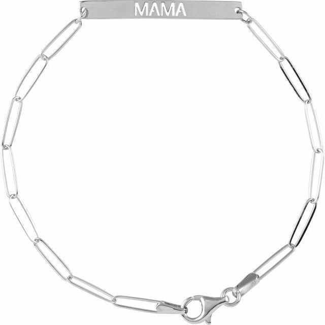 14K White Mama Bar 7' Bracelet