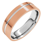 14K White/Rose 6 mm Off-Centered Groove Band Size 10.5